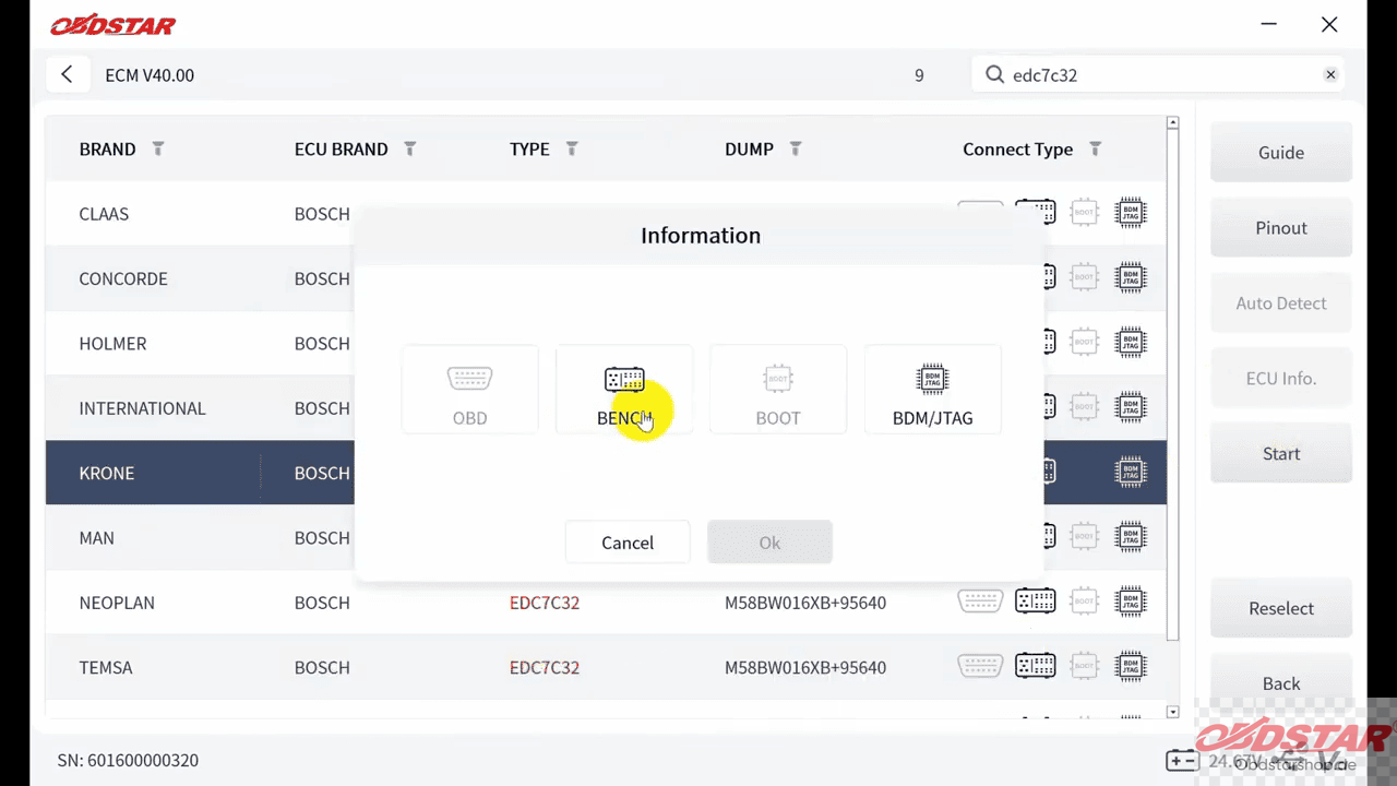 Select BENCH mode and tap Guide