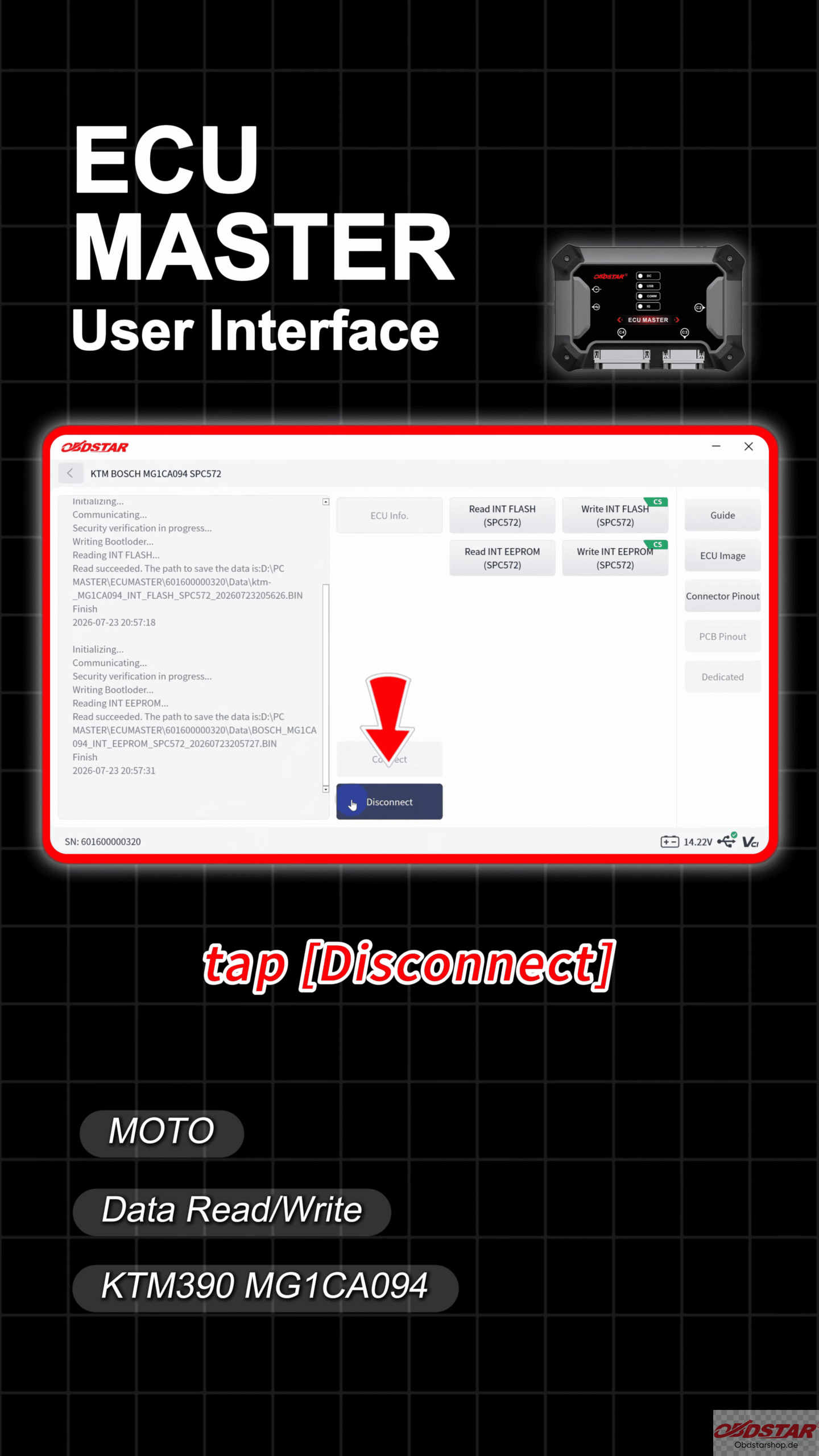 OBDSTAR ECU MASTER User Interface