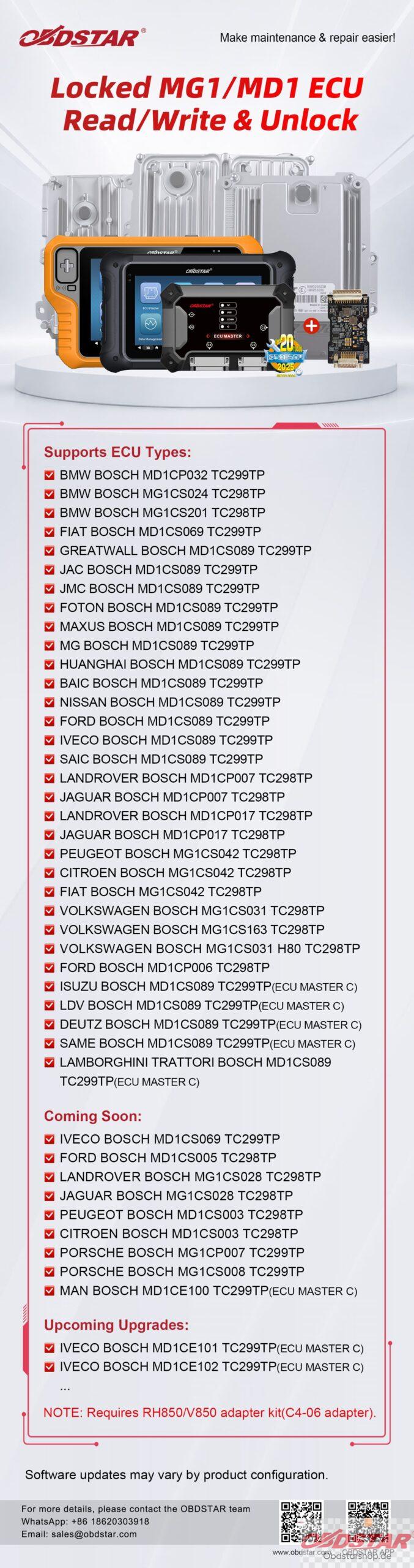 OBDSTAR Unlocks More Bosch MG1/MD1 ECU Read Write Solutions